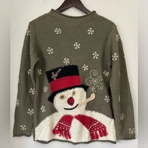 Susan Bristol Snowman Sweater Small Christmas Ramie & Angora Rabbit Hair Granny